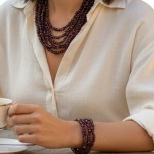 STAUER Genuine Garnet Multi Strand Torsade Necklace & Matching Bracelet Set